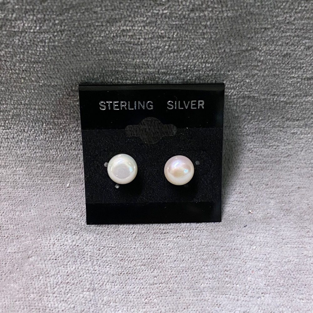 Sterling Silver Faux Pearl Stud Earrings